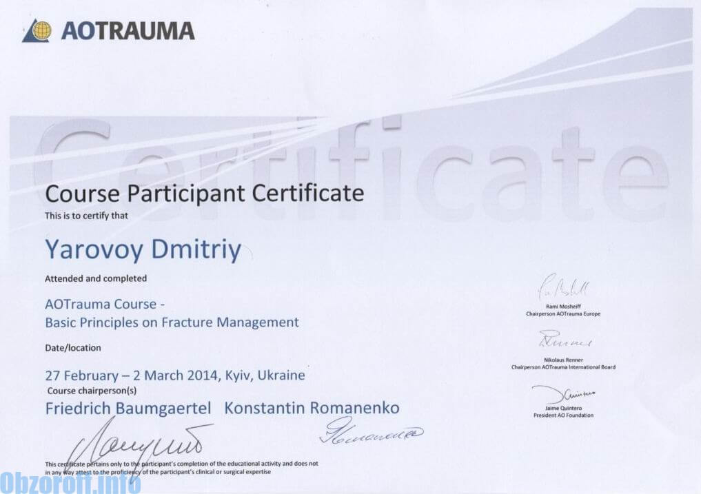Docteur en orthopédie et traumatologie Yarovoy Dmitry Mikhailovich